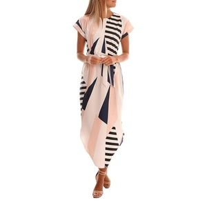 Geometric Print Midi Dress White, Pink, Black